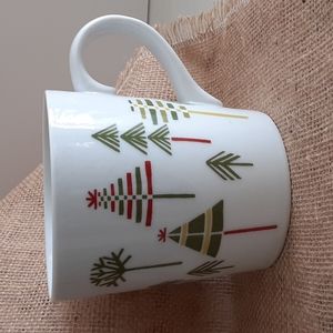 Crate Barrel Holiday Red Green Stylized Trees White Mug 12 oz Julia Rothman